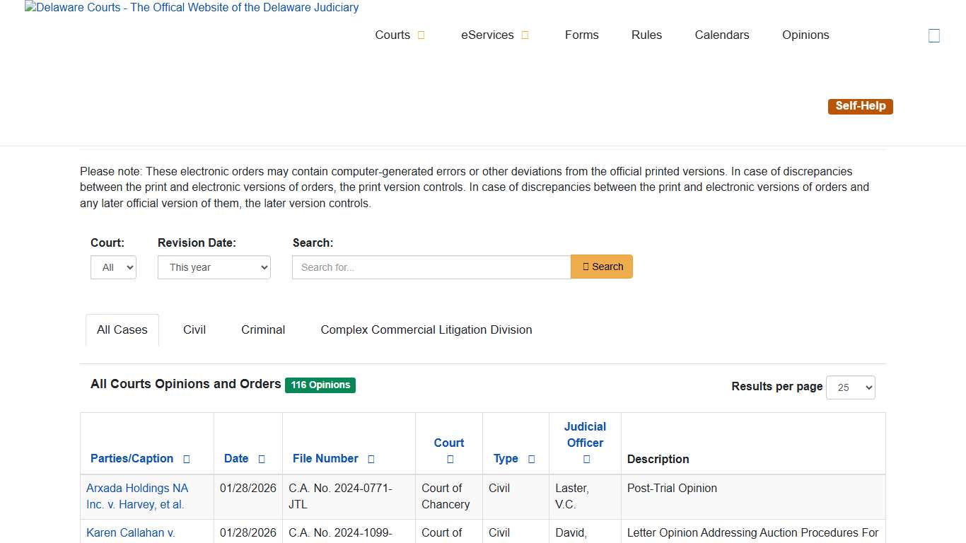 Opinions - Delaware Courts - State of Delaware